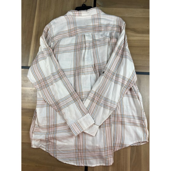 Magellan Outdoors Womens XXL Boyfriend Fit Plaid Button Down Shirt Cream Pink - Picture 5 of 5